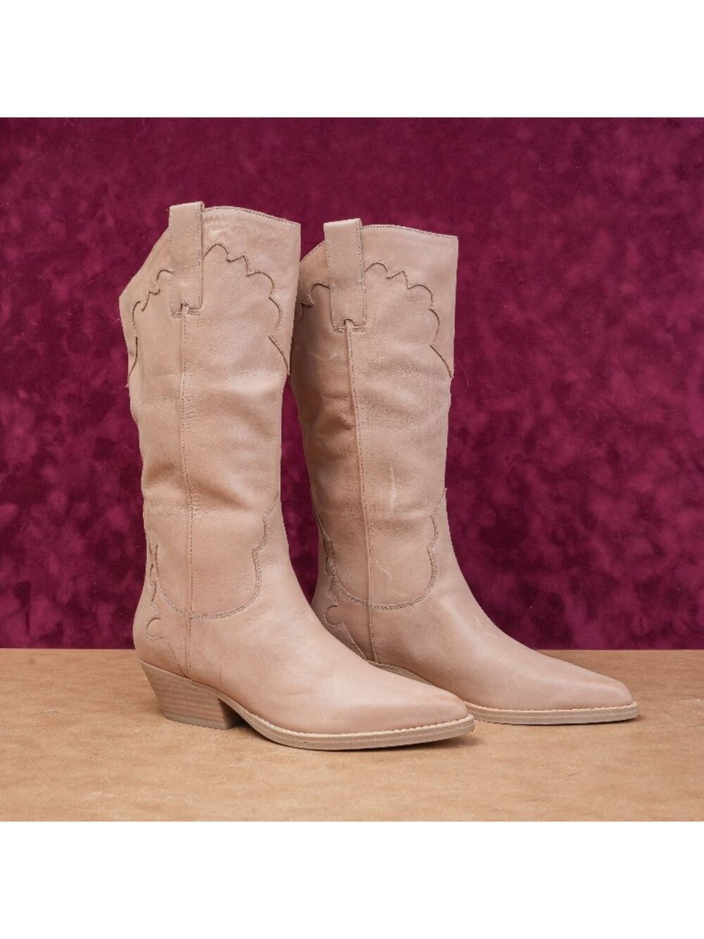 Marc Fisher Women Hilaria Taupe Leather Western Cowboy Festival Boots size 6